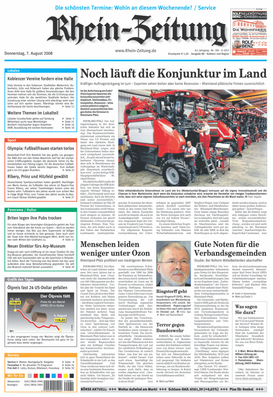 Rhein-Zeitung Koblenz & Region vom Donnerstag, 07.08.2008