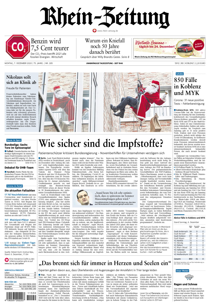 Rhein-Zeitung Koblenz & Region vom Montag, 07.12.2020