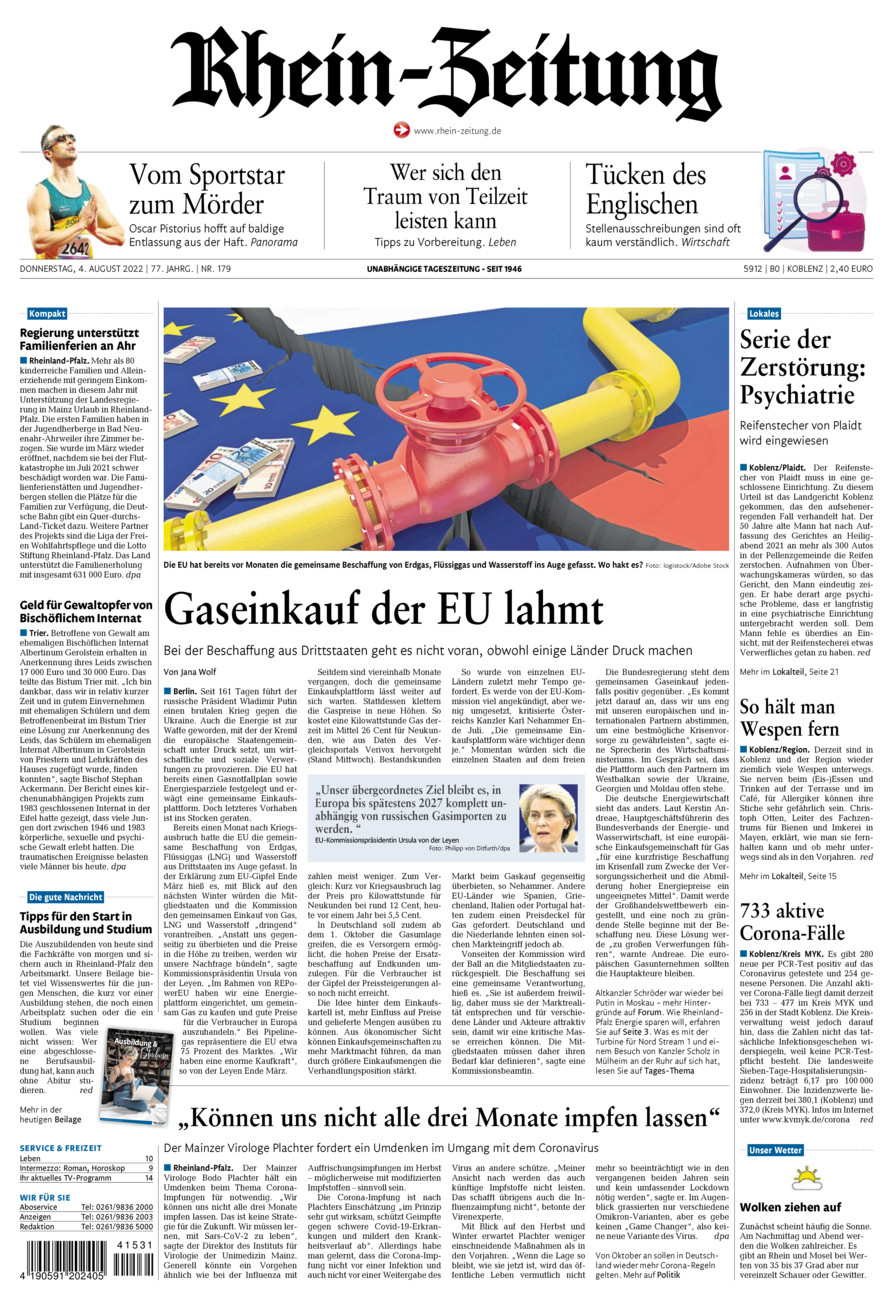 Rhein-Zeitung Koblenz & Region vom Donnerstag, 04.08.2022