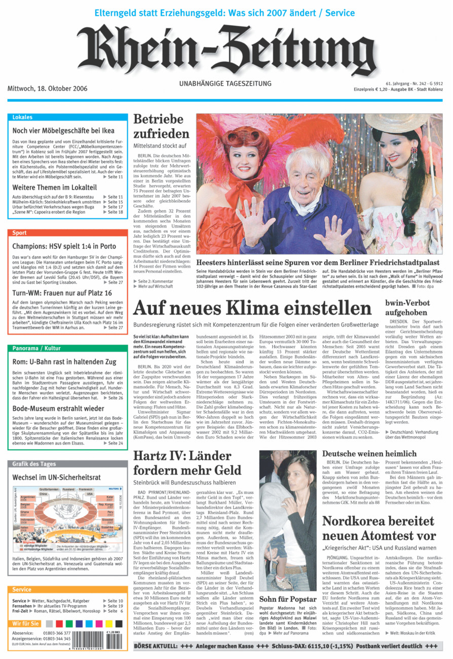 Rhein-Zeitung Koblenz & Region vom Mittwoch, 18.10.2006