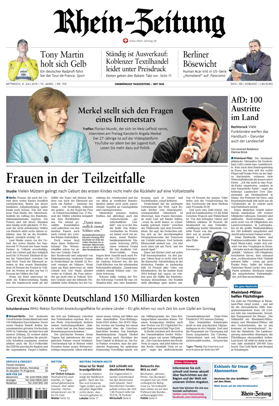 Rhein-Zeitung Koblenz & Region vom Mittwoch, 08.07.2015