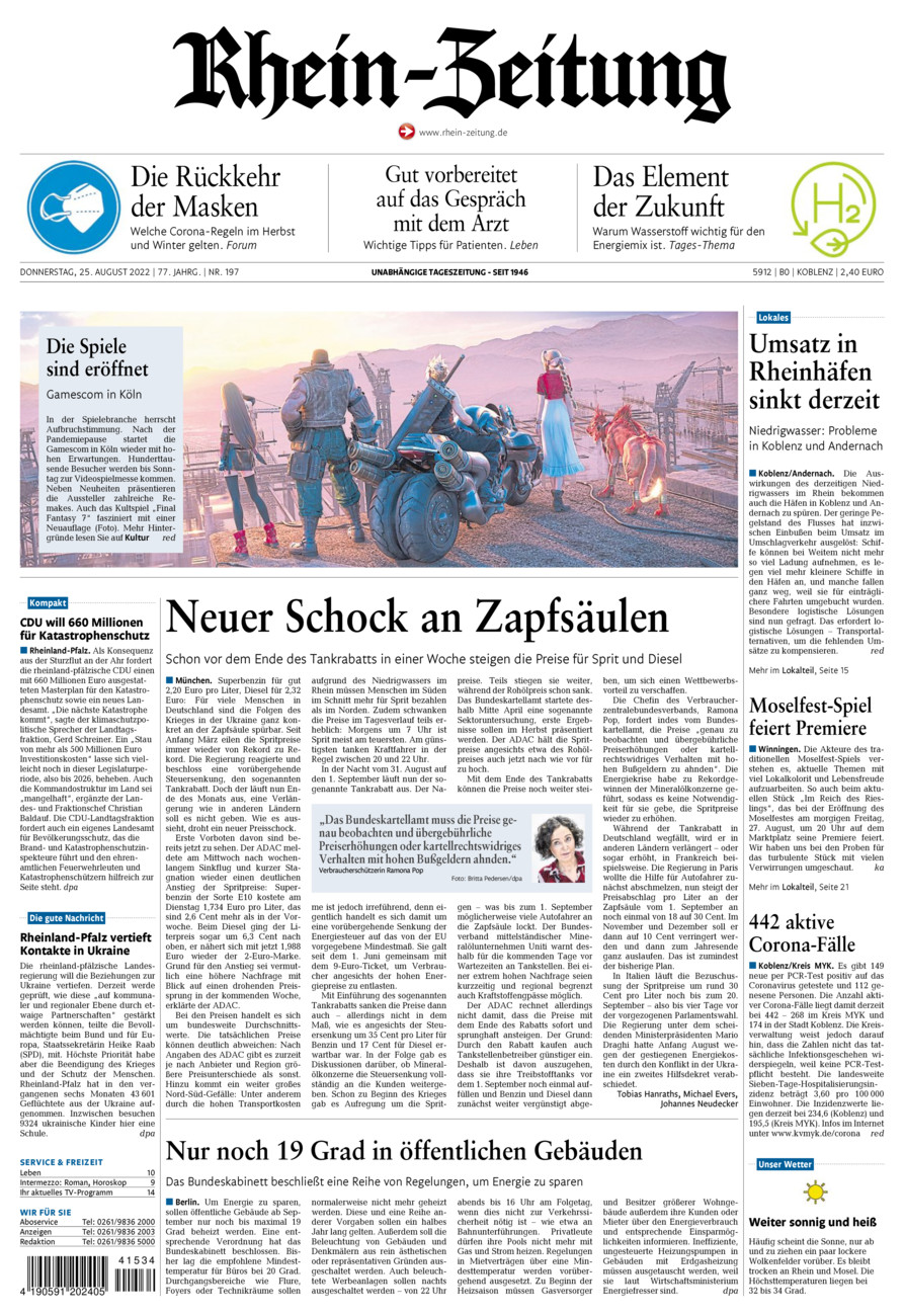 Rhein-Zeitung Koblenz & Region vom Donnerstag, 25.08.2022