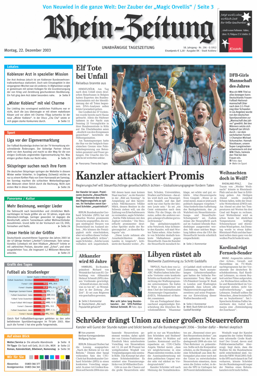 Rhein-Zeitung Koblenz & Region vom Montag, 22.12.2003