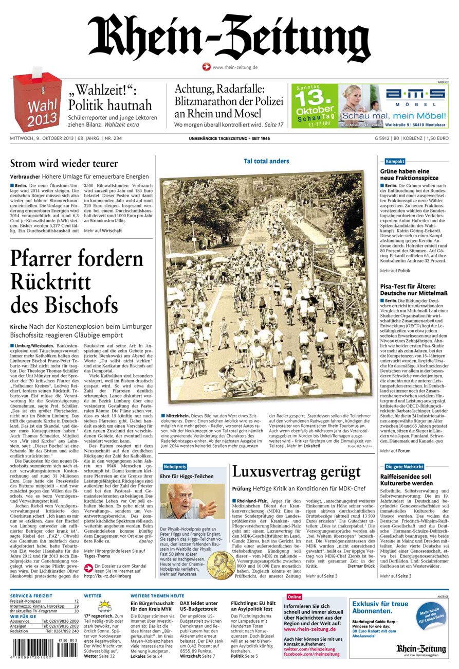 Rhein-Zeitung Koblenz & Region vom Mittwoch, 09.10.2013