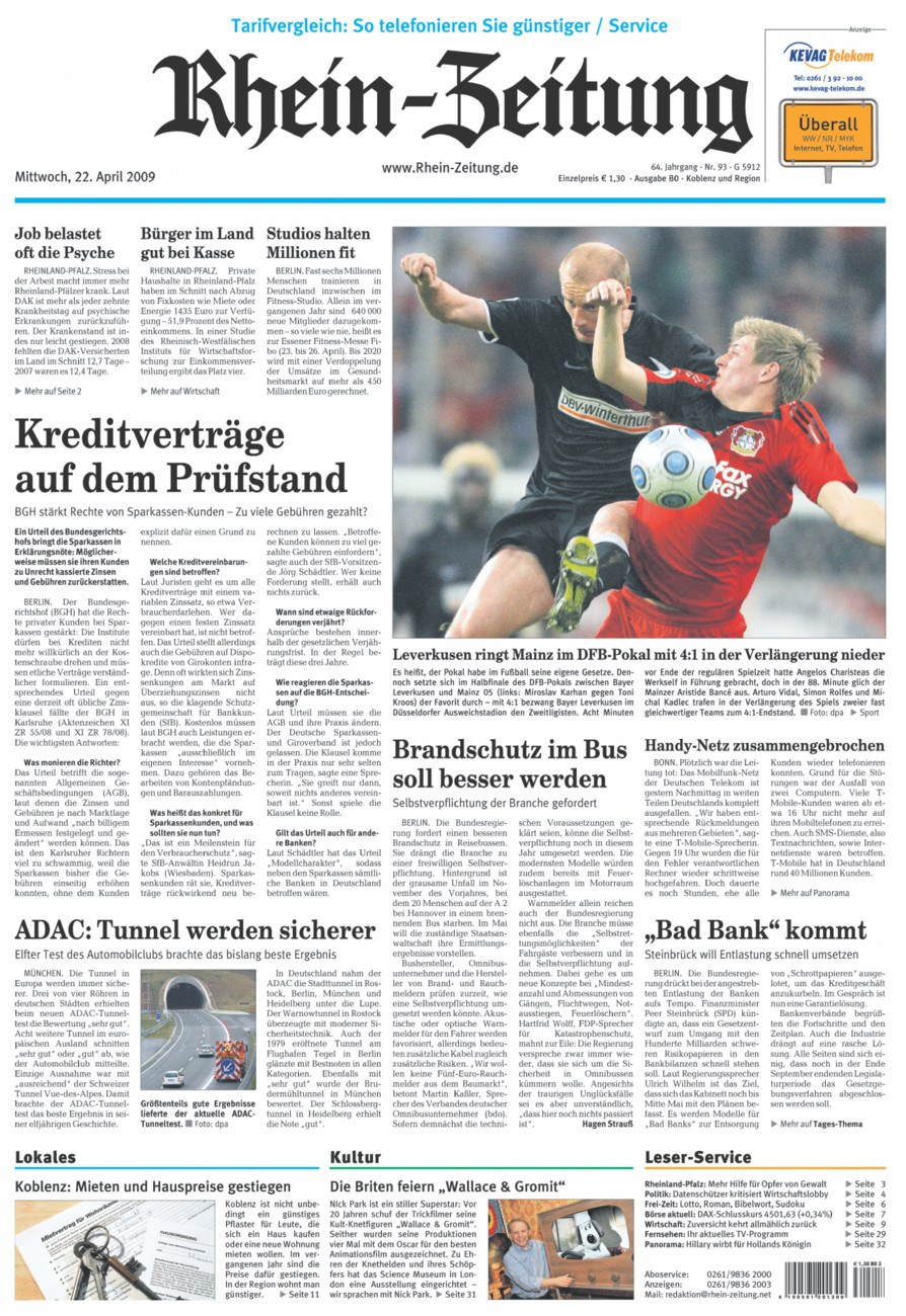 Rhein-Zeitung Koblenz & Region vom Mittwoch, 22.04.2009
