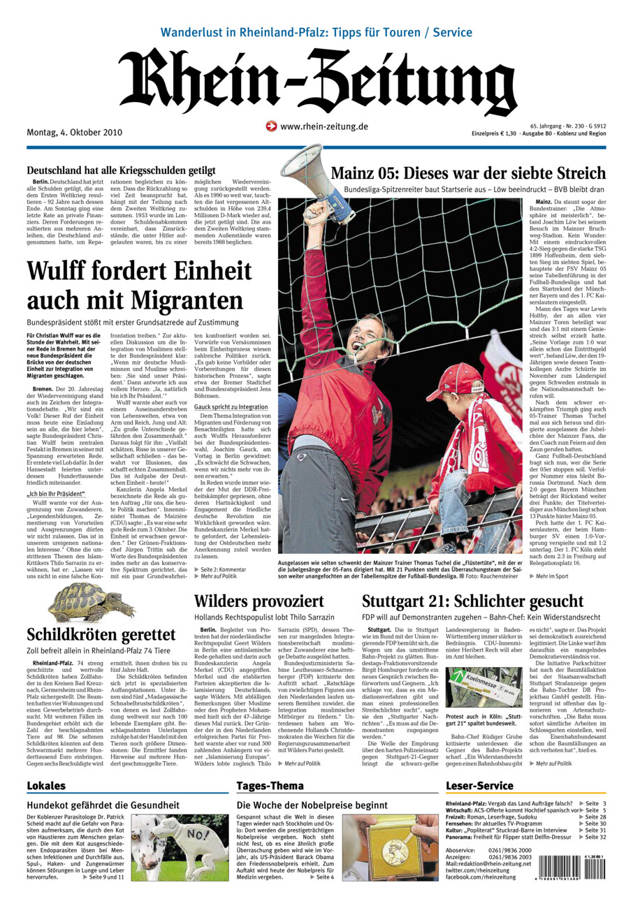 Rhein-Zeitung Koblenz & Region vom Montag, 04.10.2010