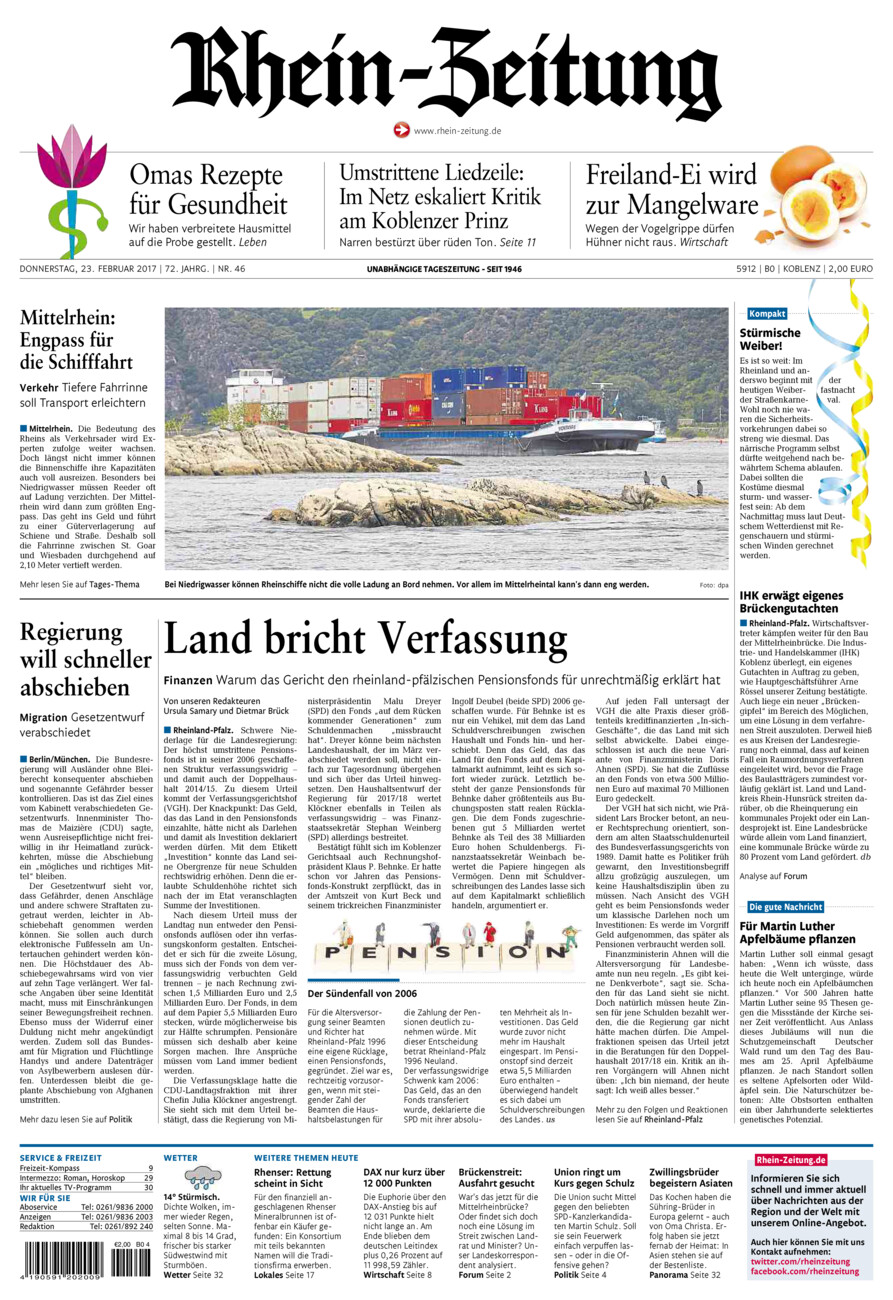 Rhein-Zeitung Koblenz & Region vom Donnerstag, 23.02.2017
