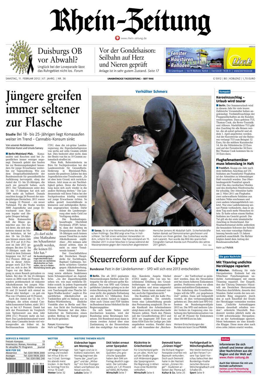 Rhein-Zeitung Koblenz & Region vom Samstag, 11.02.2012
