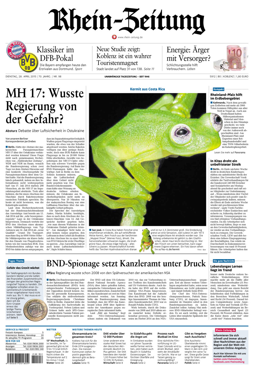 Rhein-Zeitung Koblenz & Region vom Dienstag, 28.04.2015