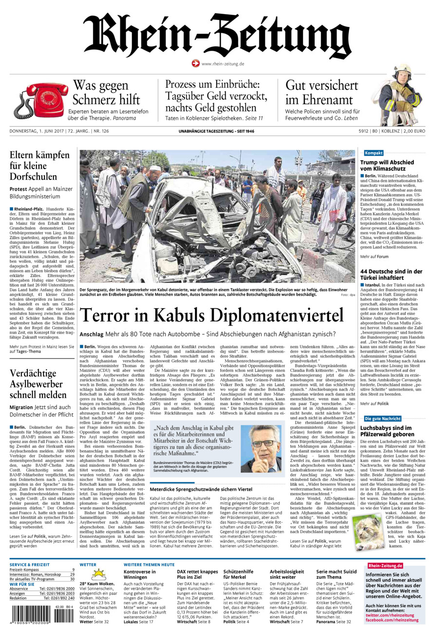 Rhein-Zeitung Koblenz & Region vom Donnerstag, 01.06.2017
