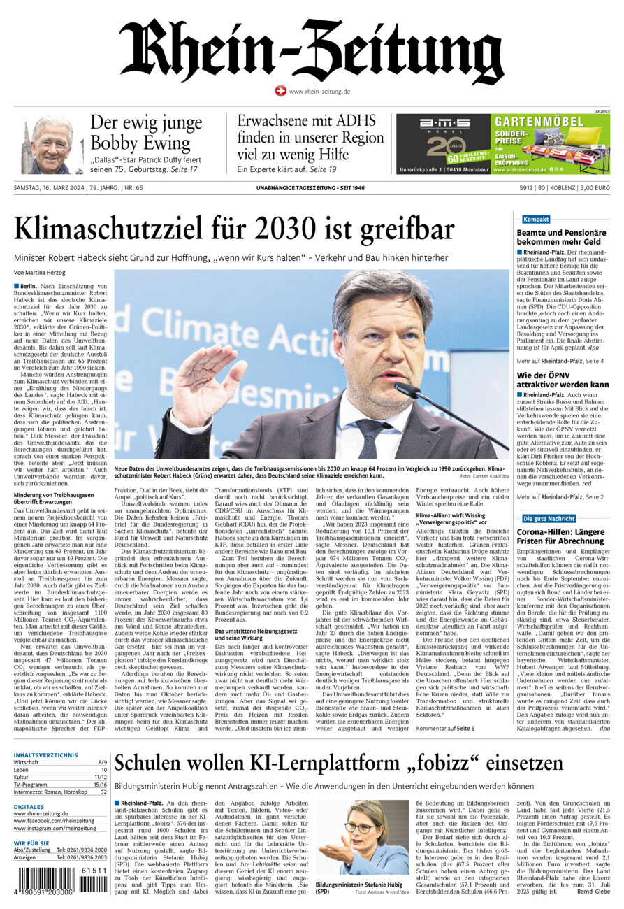 Rhein-Zeitung Koblenz & Region vom Samstag, 16.03.2024