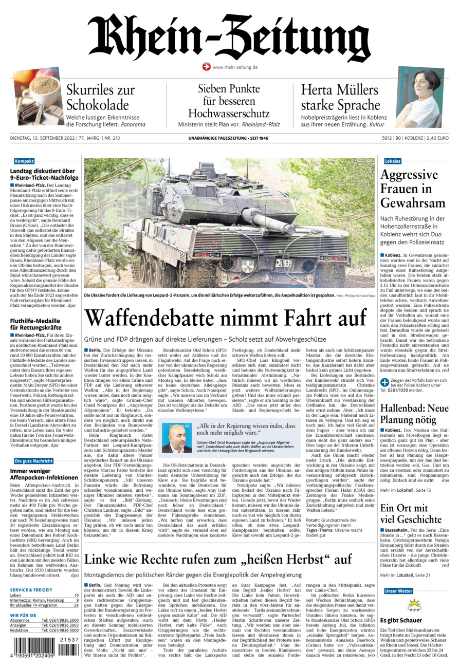 Rhein-Zeitung Koblenz & Region vom Dienstag, 13.09.2022