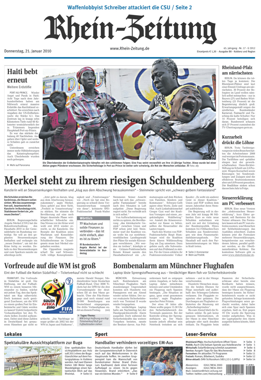 Rhein-Zeitung Koblenz & Region vom Donnerstag, 21.01.2010