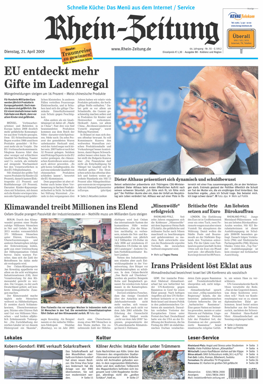 Rhein-Zeitung Koblenz & Region vom Dienstag, 21.04.2009