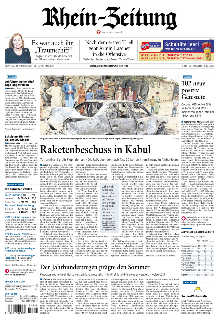 Rhein-Zeitung Koblenz & Region vom Dienstag, 31.08.2021