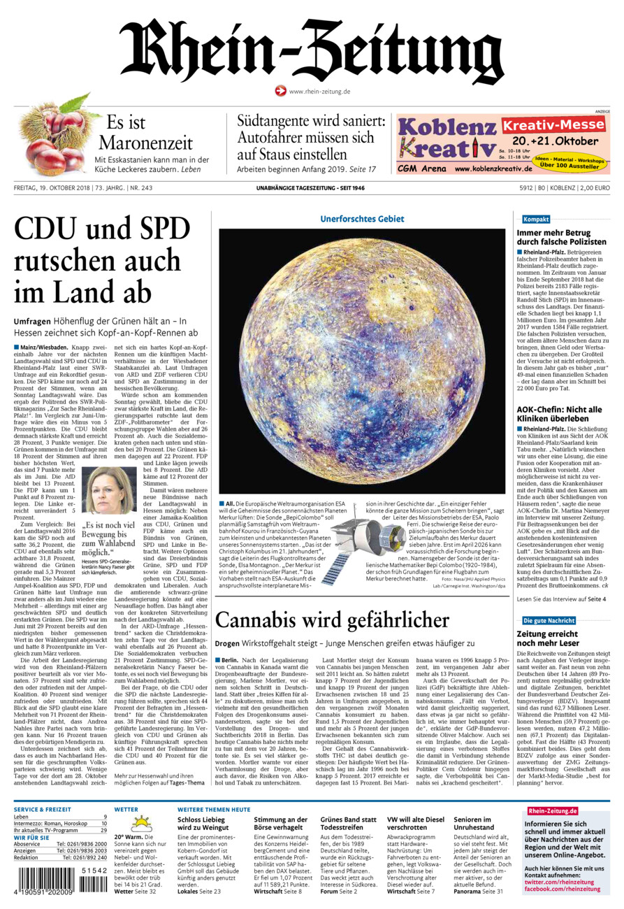 Rhein-Zeitung Koblenz & Region vom Freitag, 19.10.2018