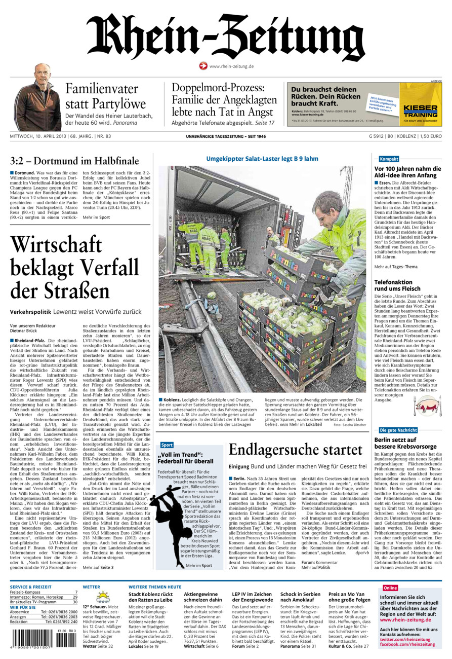 Rhein-Zeitung Koblenz & Region vom Mittwoch, 10.04.2013