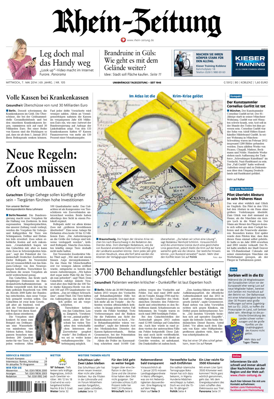 Rhein-Zeitung Koblenz & Region vom Mittwoch, 07.05.2014