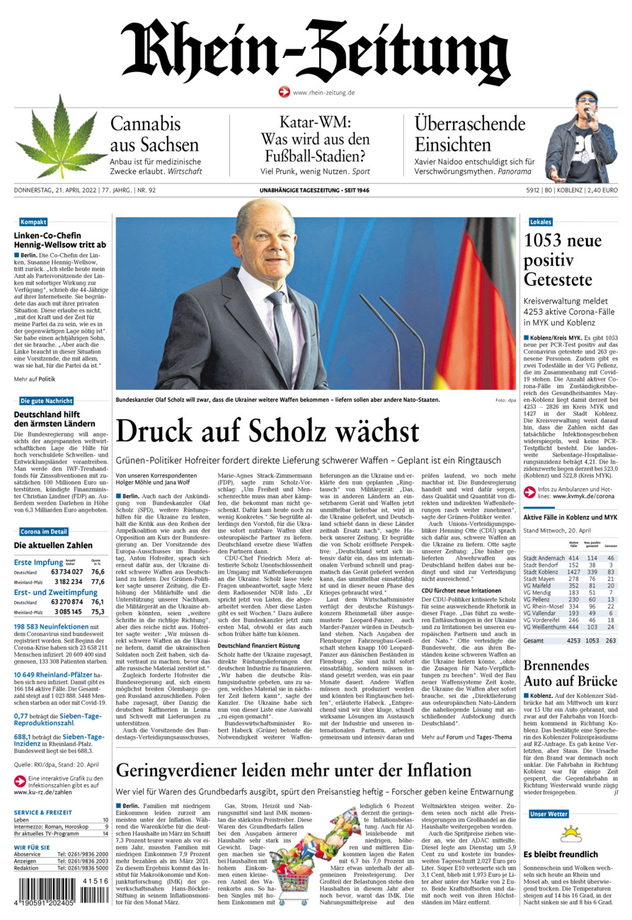 Rhein-Zeitung Koblenz & Region vom Donnerstag, 21.04.2022