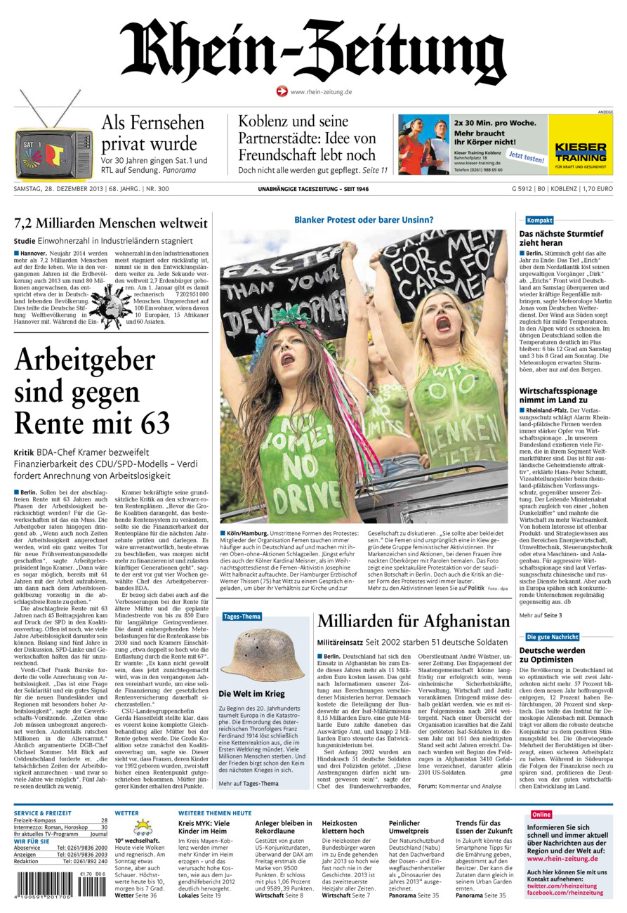 Rhein-Zeitung Koblenz & Region vom Samstag, 28.12.2013