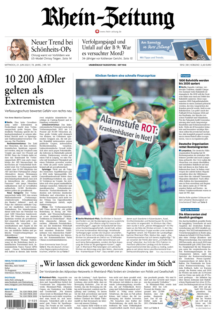 Rhein-Zeitung Koblenz & Region vom Mittwoch, 21.06.2023