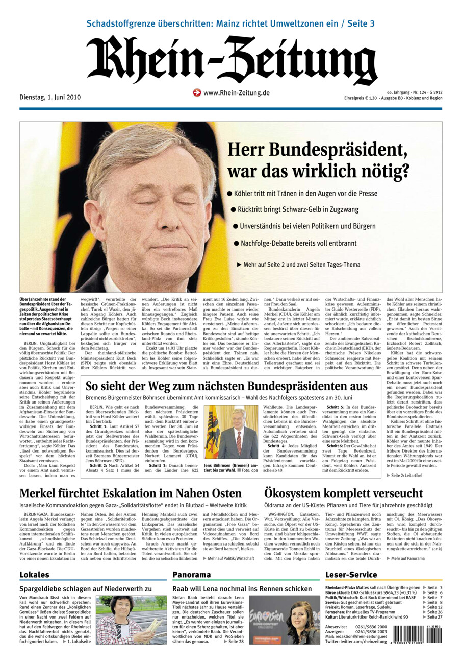 Rhein-Zeitung Koblenz & Region vom Dienstag, 01.06.2010