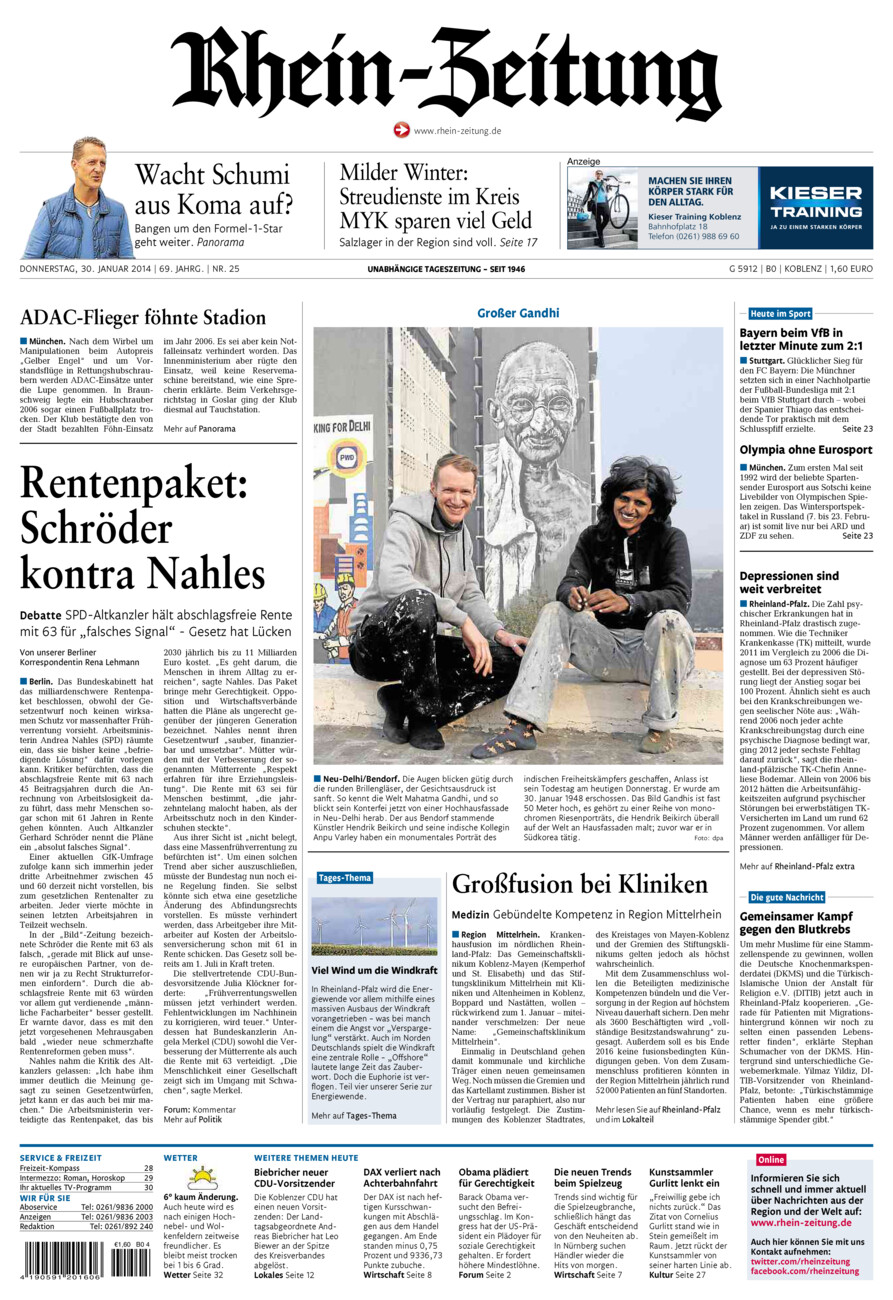 Rhein-Zeitung Koblenz & Region vom Donnerstag, 30.01.2014