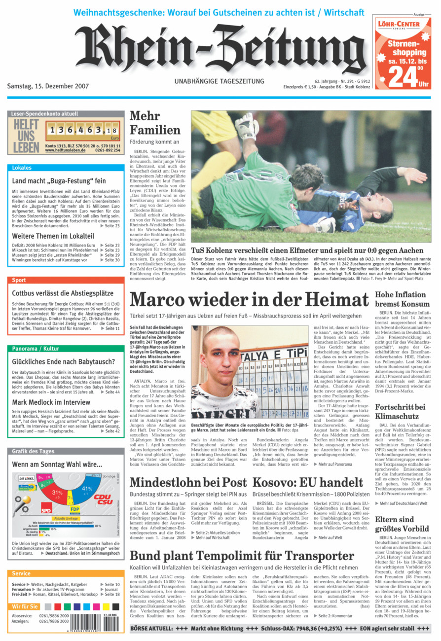 Rhein-Zeitung Koblenz & Region vom Samstag, 15.12.2007