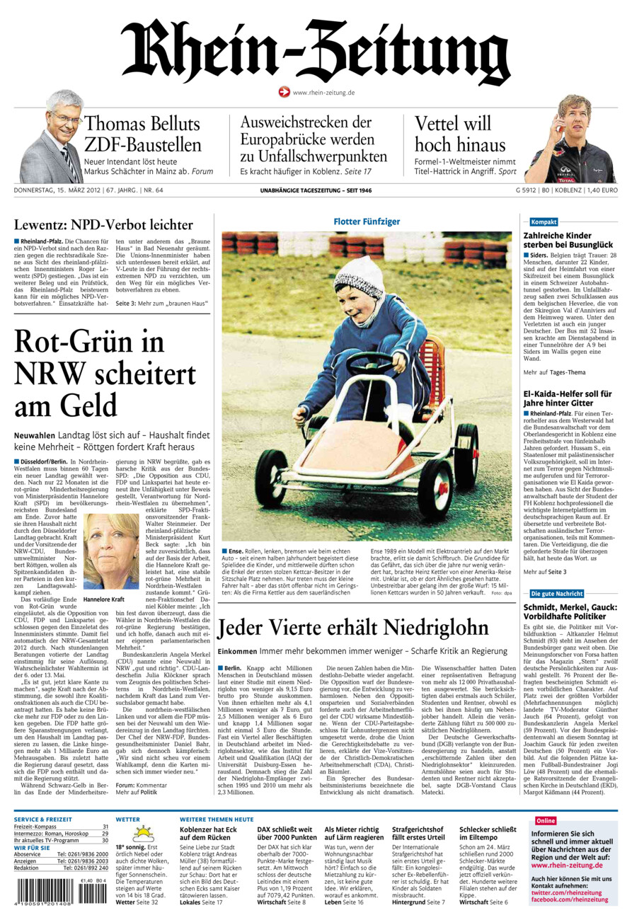 Rhein-Zeitung Koblenz & Region vom Donnerstag, 15.03.2012