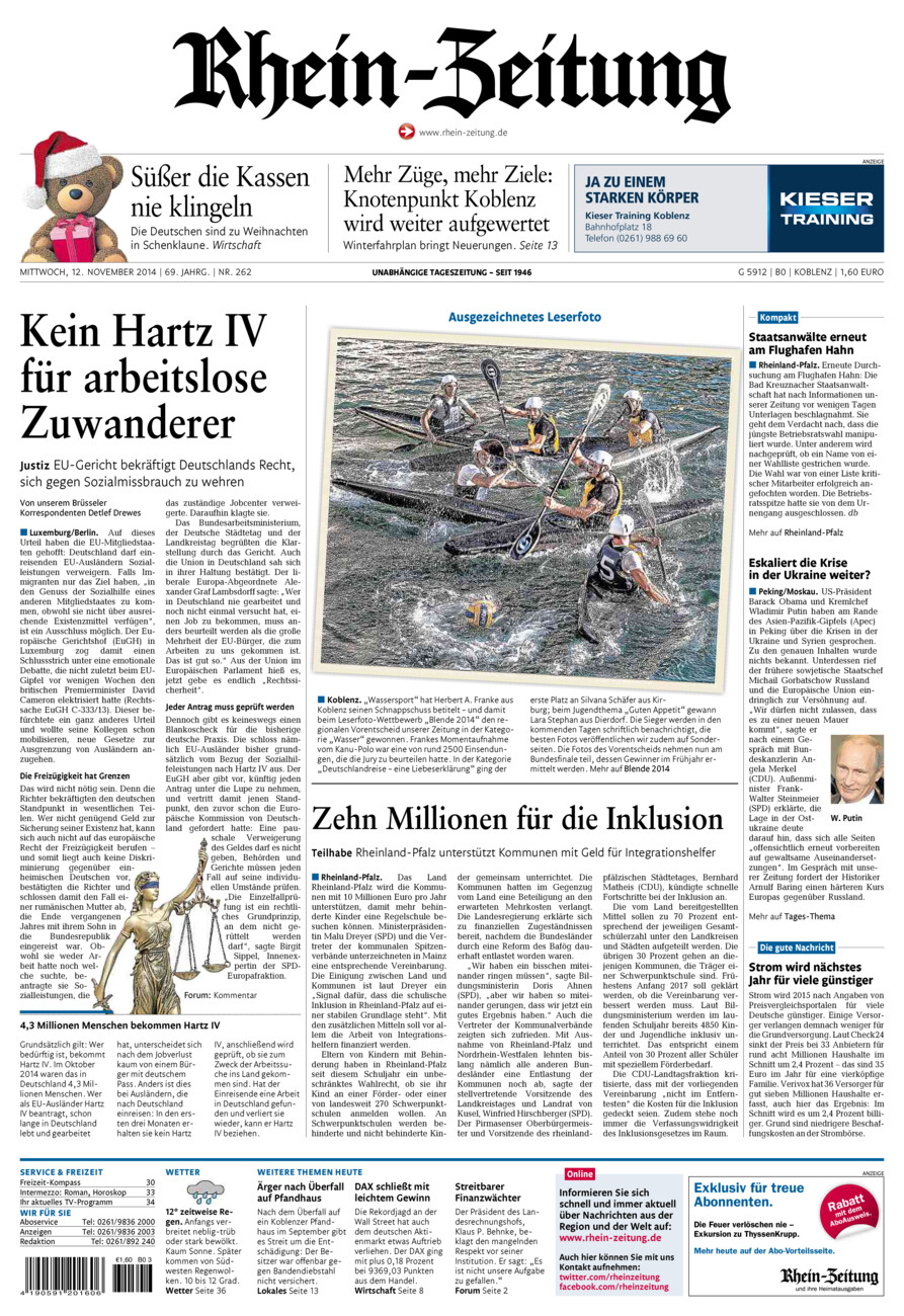 Rhein-Zeitung Koblenz & Region vom Mittwoch, 12.11.2014