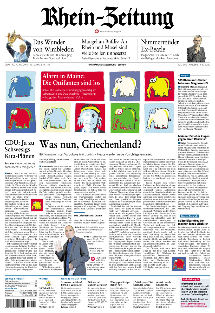 Rhein-Zeitung Koblenz & Region vom Dienstag, 07.07.2015