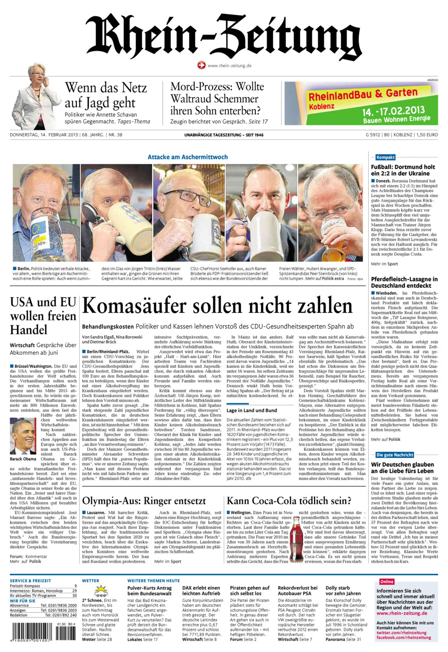 Rhein-Zeitung Koblenz & Region vom Donnerstag, 14.02.2013