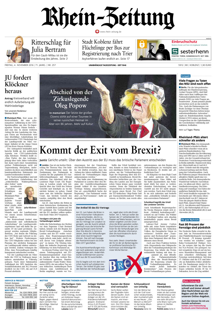 Rhein-Zeitung Koblenz & Region vom Freitag, 04.11.2016