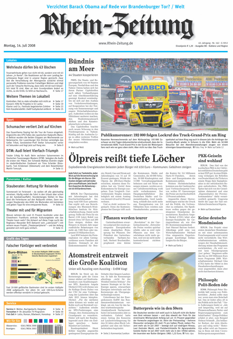 Rhein-Zeitung Koblenz & Region vom Montag, 14.07.2008