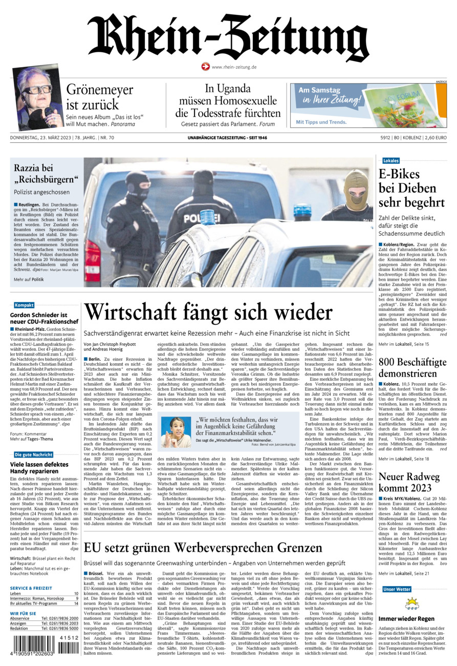 Rhein-Zeitung Koblenz & Region vom Donnerstag, 23.03.2023