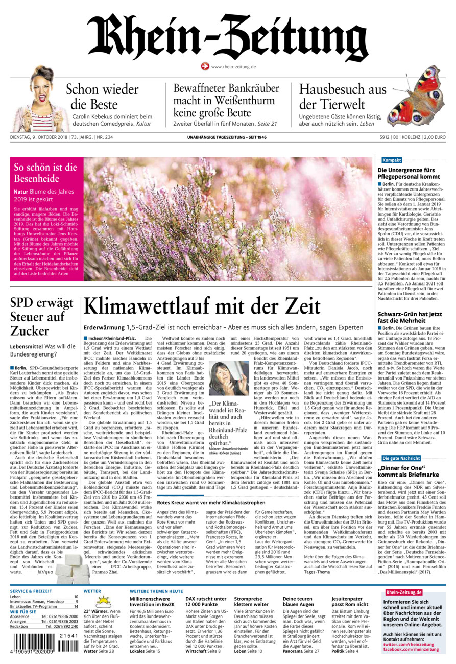 Rhein-Zeitung Koblenz & Region vom Dienstag, 09.10.2018