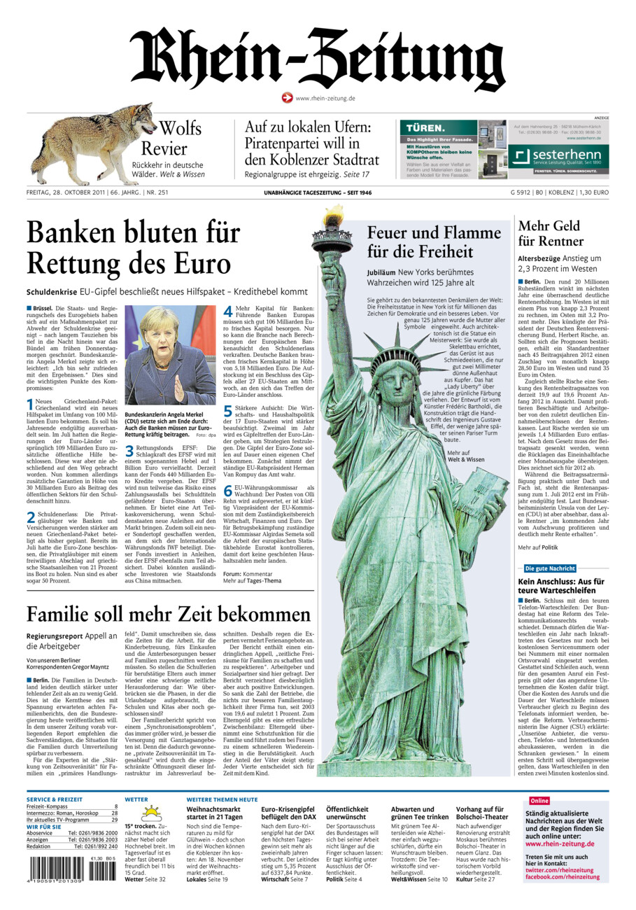 Rhein-Zeitung Koblenz & Region vom Freitag, 28.10.2011