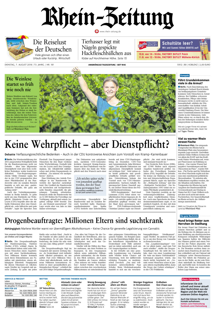 Rhein-Zeitung Koblenz & Region vom Dienstag, 07.08.2018