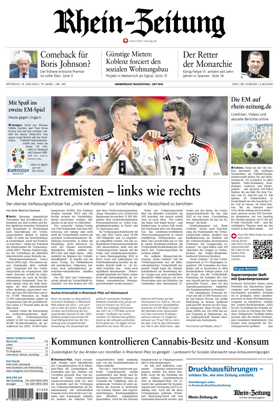 Rhein-Zeitung Koblenz & Region vom Mittwoch, 19.06.2024