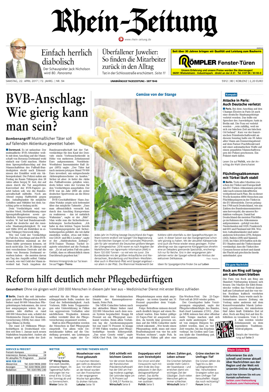 Rhein-Zeitung Koblenz & Region vom Samstag, 22.04.2017