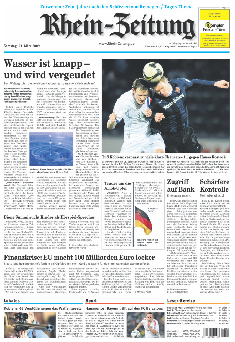 Rhein-Zeitung Koblenz & Region vom Samstag, 21.03.2009