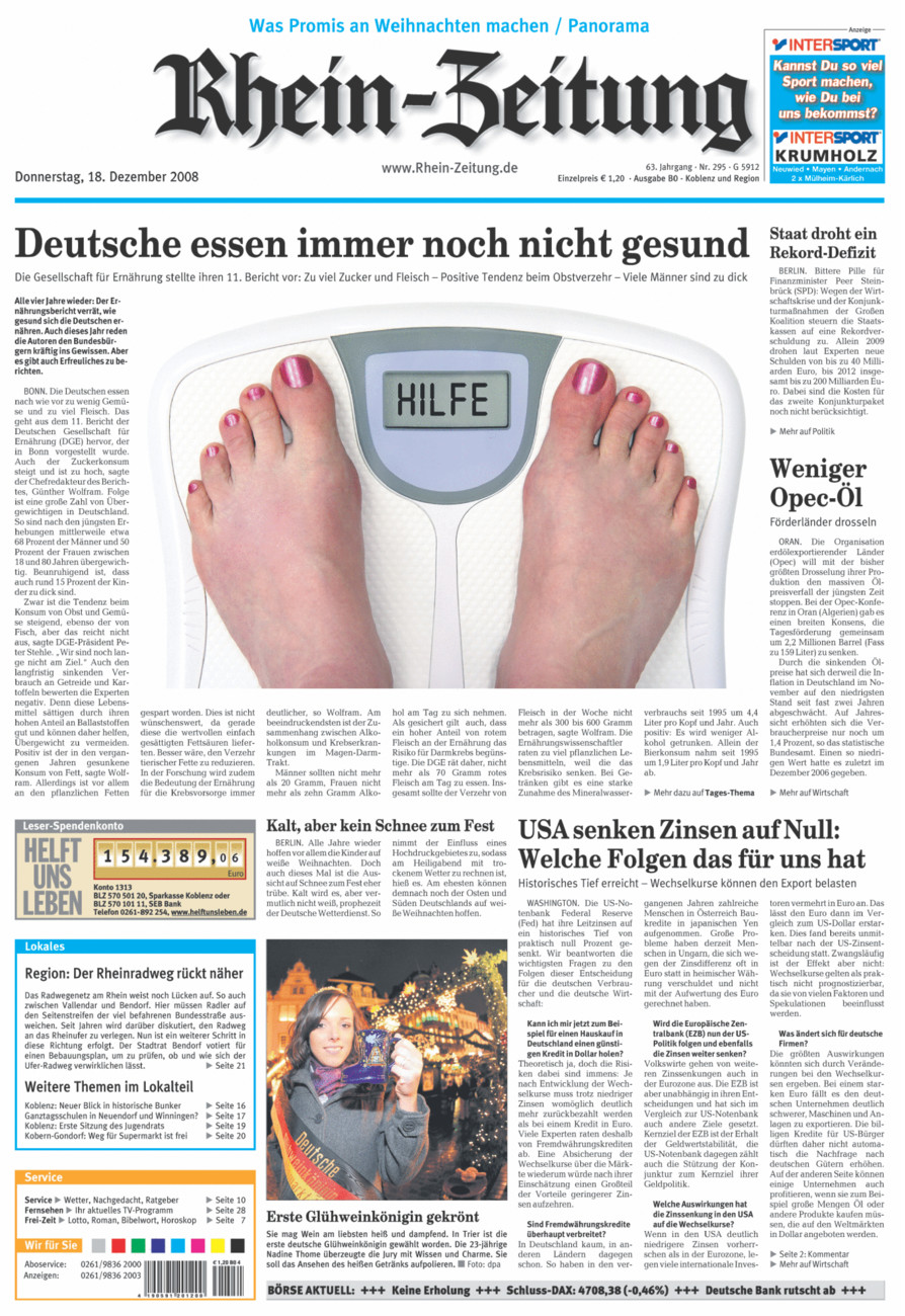Rhein-Zeitung Koblenz & Region vom Donnerstag, 18.12.2008