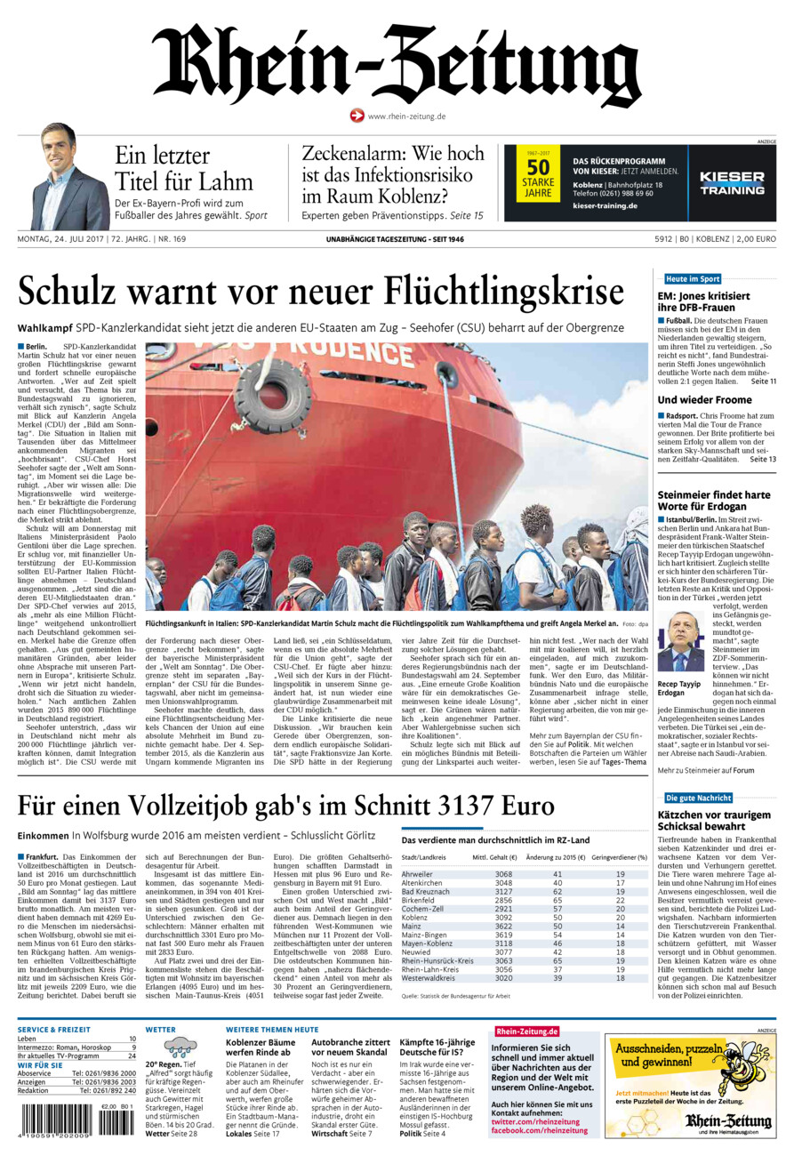 Rhein-Zeitung Koblenz & Region vom Montag, 24.07.2017