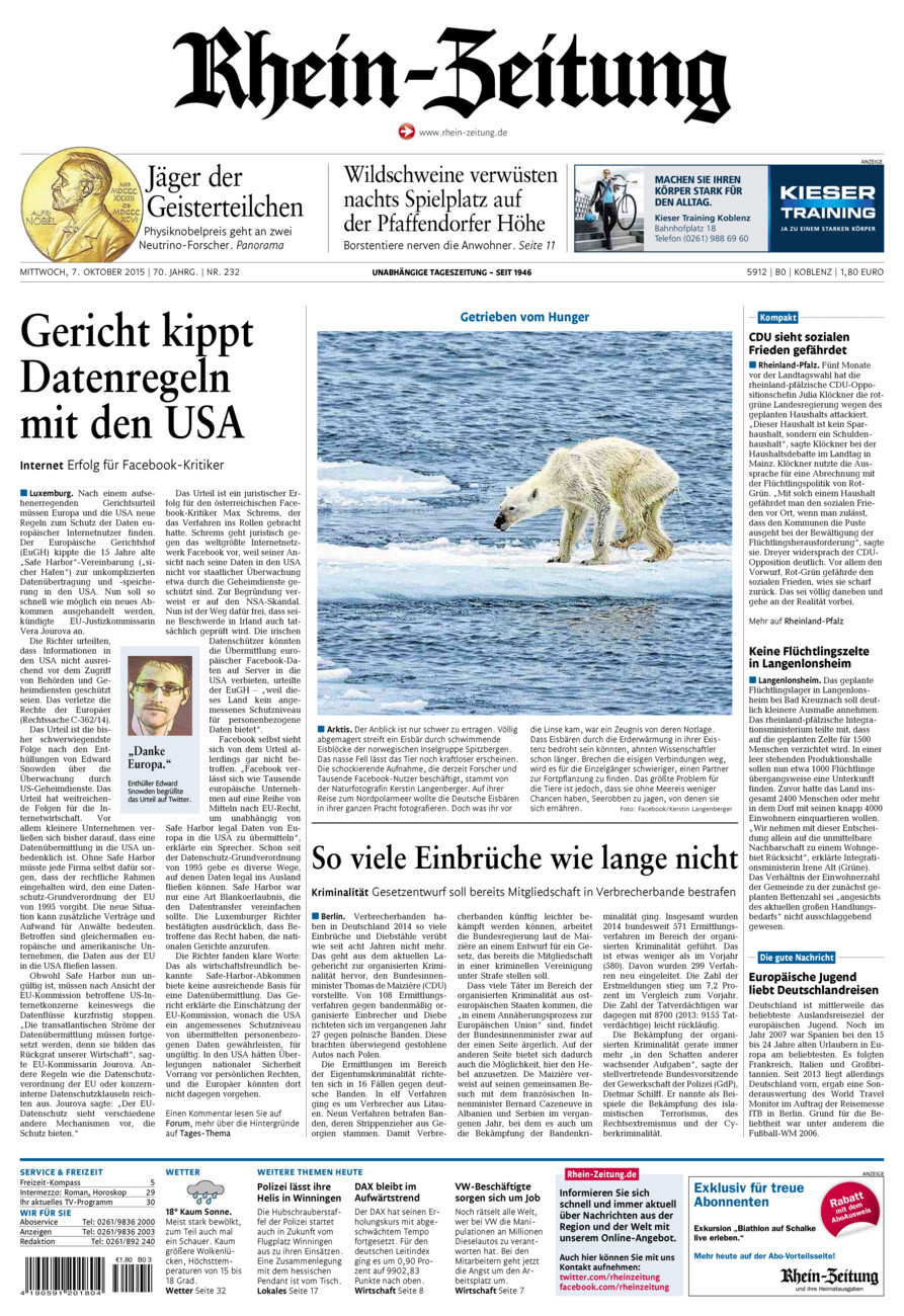 Rhein-Zeitung Koblenz & Region vom Mittwoch, 07.10.2015