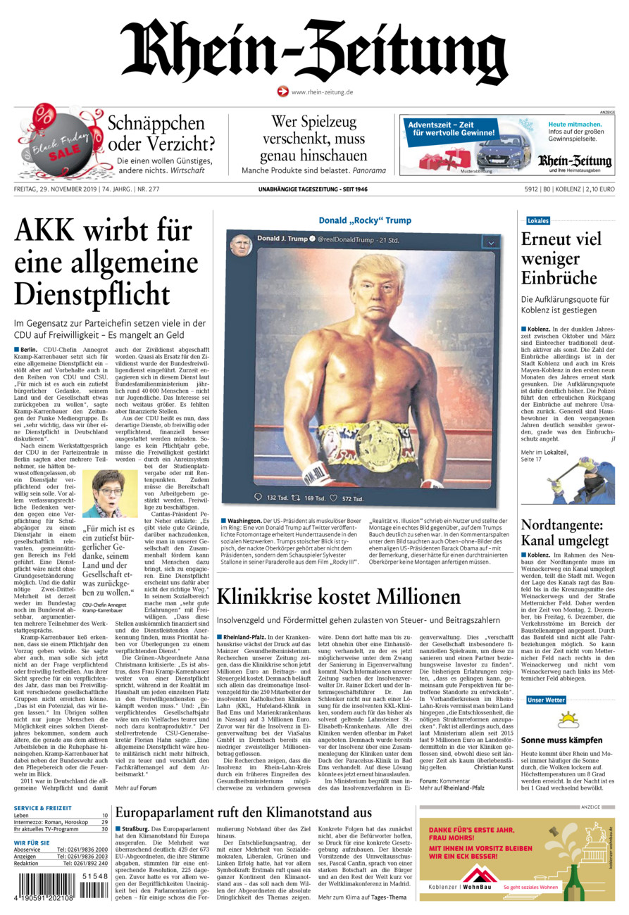 Rhein-Zeitung Koblenz & Region vom Freitag, 29.11.2019