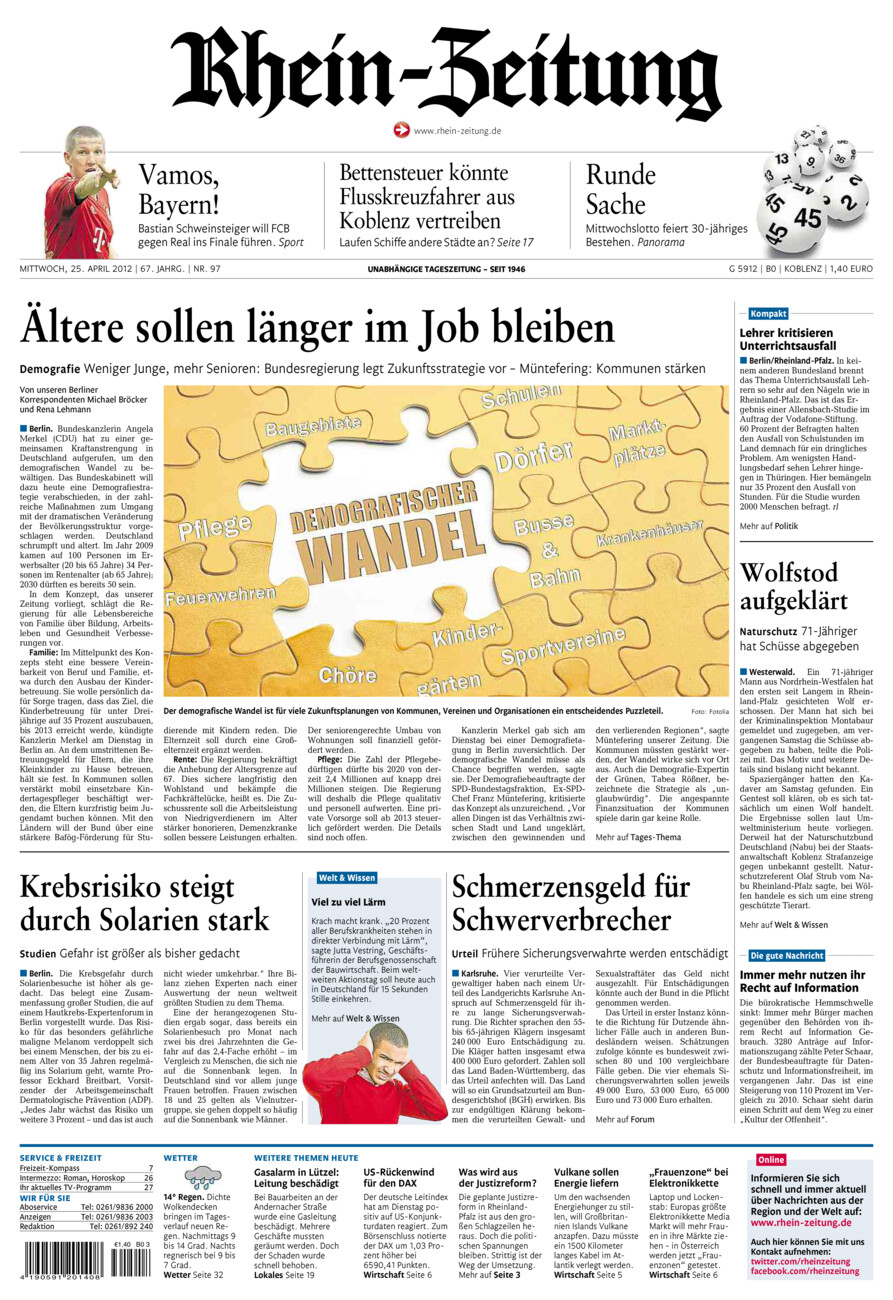 Rhein-Zeitung Koblenz & Region vom Mittwoch, 25.04.2012