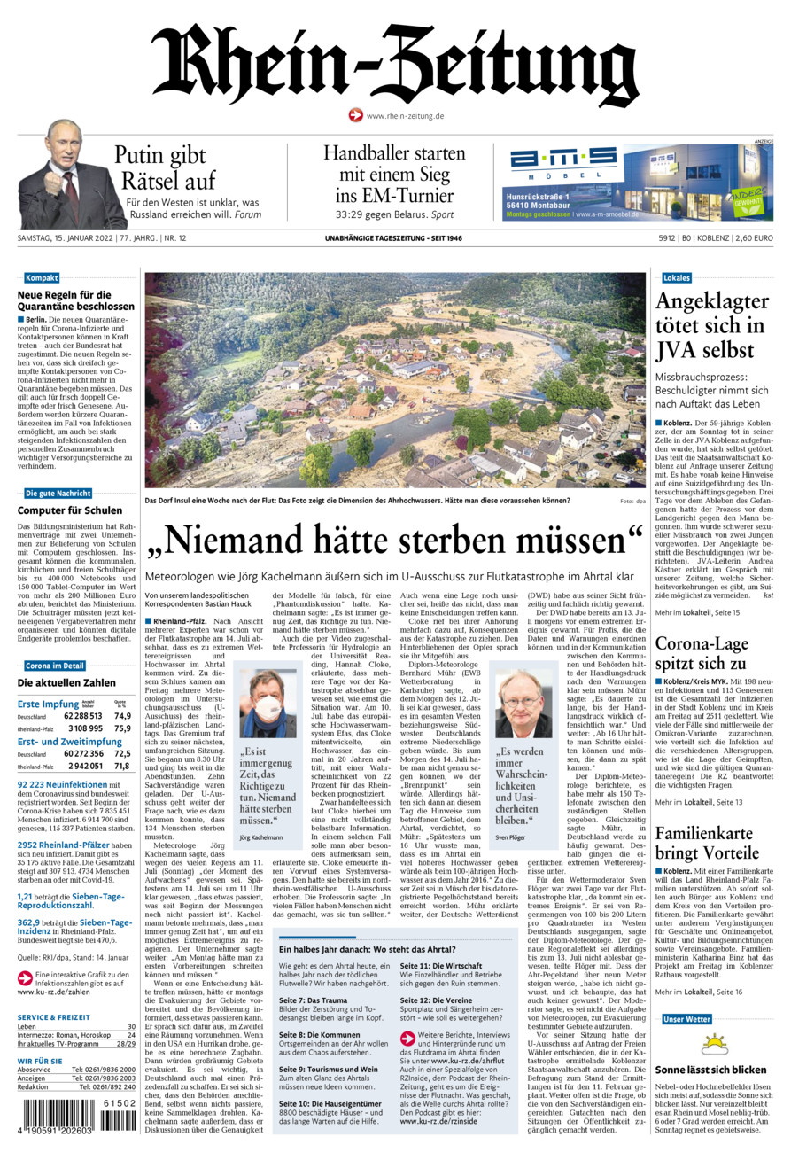Rhein-Zeitung Koblenz & Region vom Samstag, 15.01.2022
