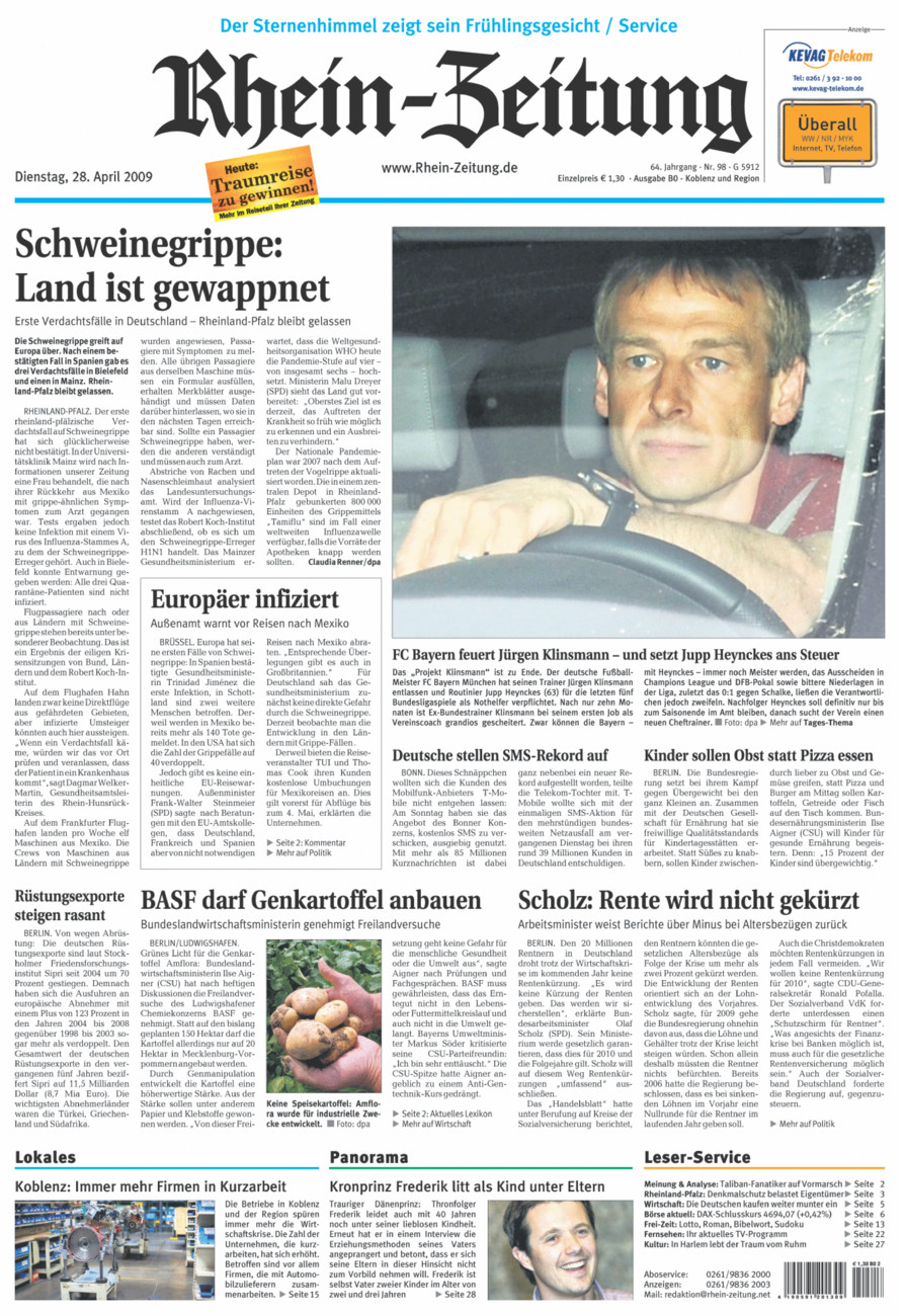 Rhein-Zeitung Koblenz & Region vom Dienstag, 28.04.2009
