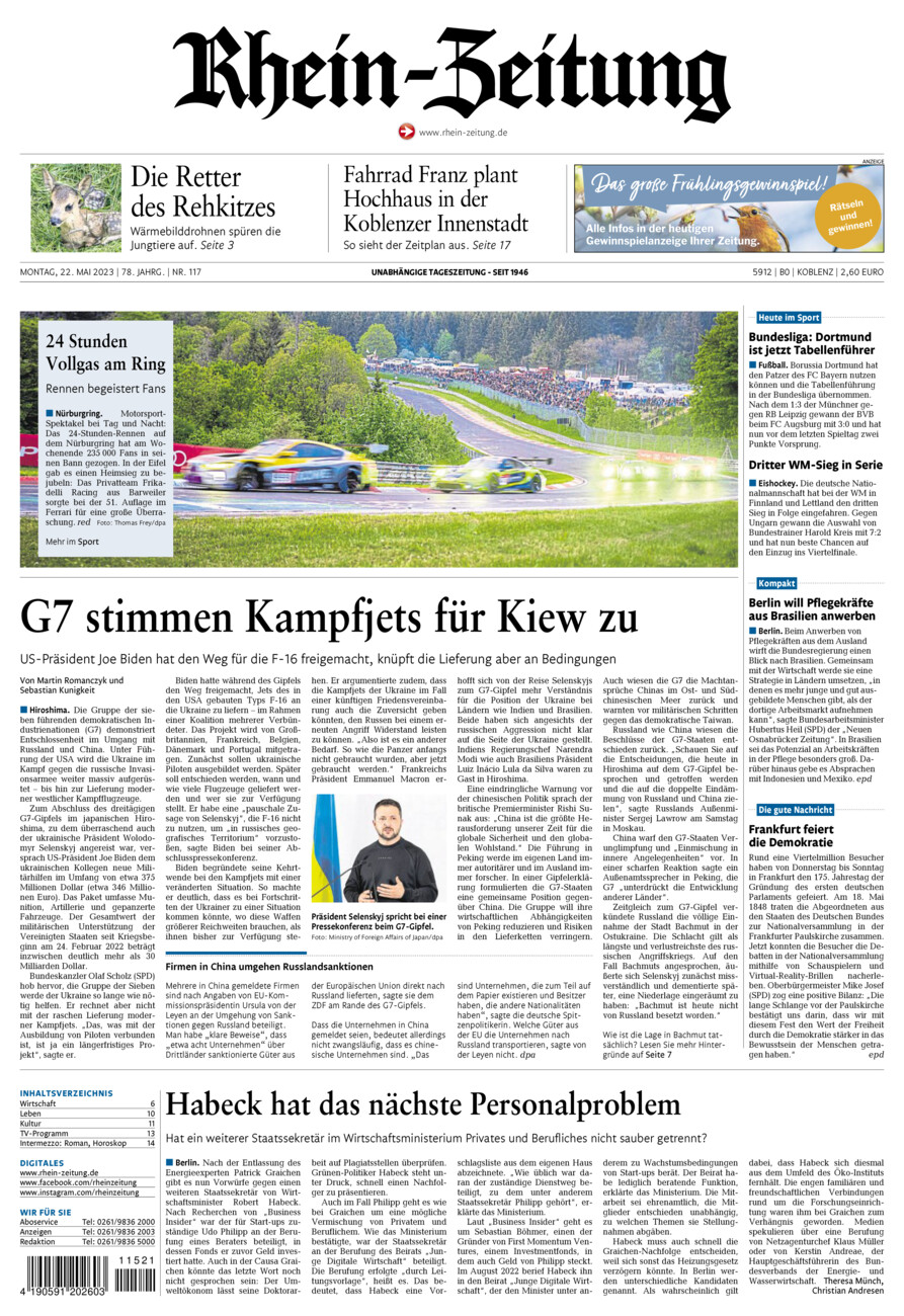 Rhein-Zeitung Koblenz & Region vom Montag, 22.05.2023