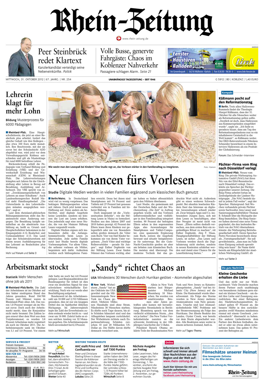 Rhein-Zeitung Koblenz & Region vom Mittwoch, 31.10.2012